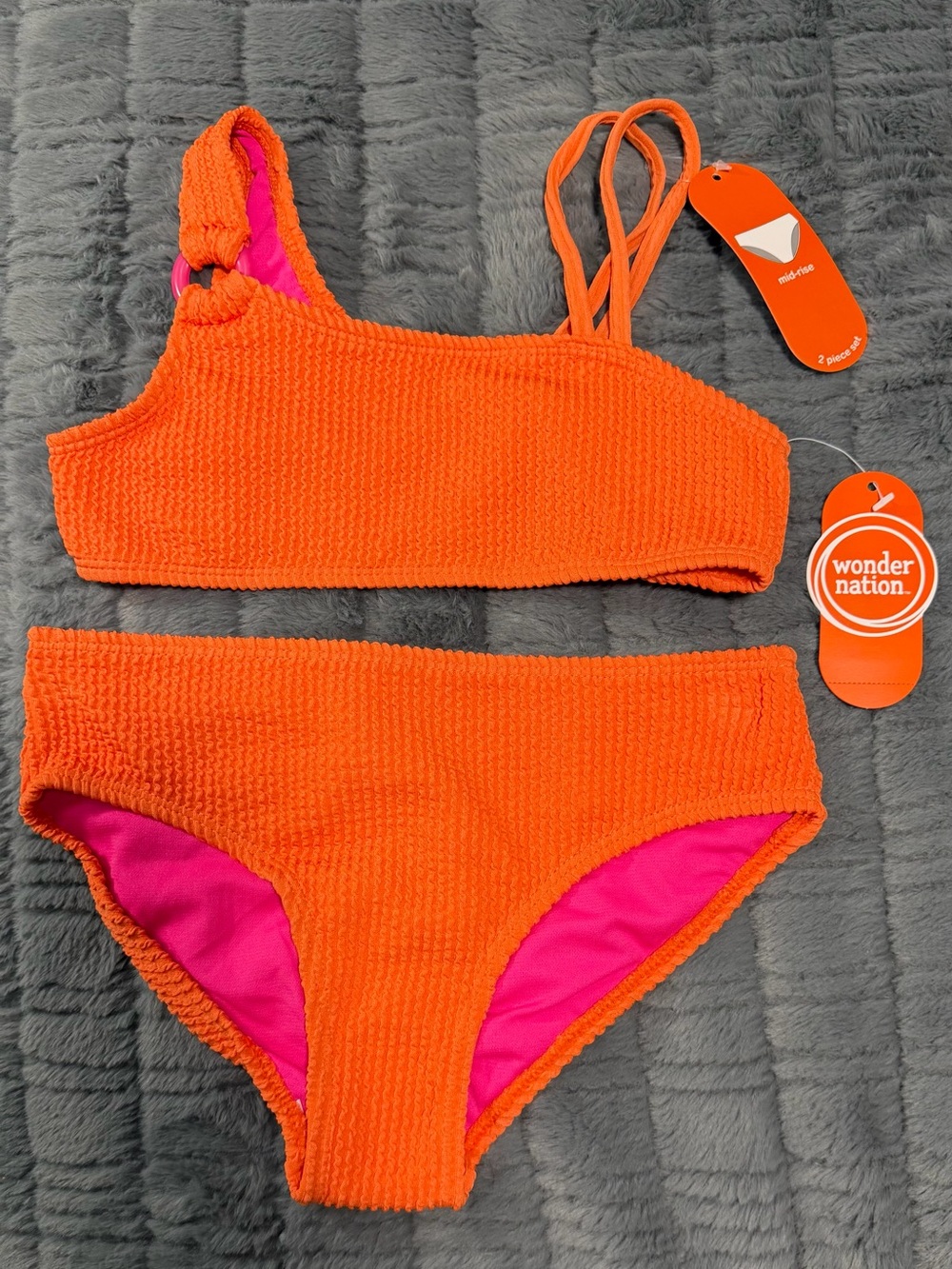 Wonder Nation Girls' Textured One
Shoulder Bikini Swimsuit - Girls M (7-8)